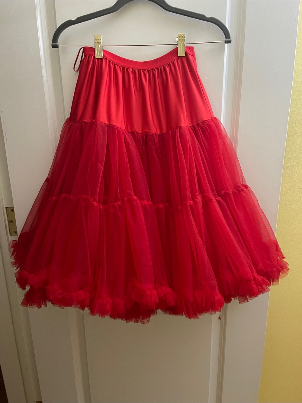 Red Layered Tulle A-Line Skirt